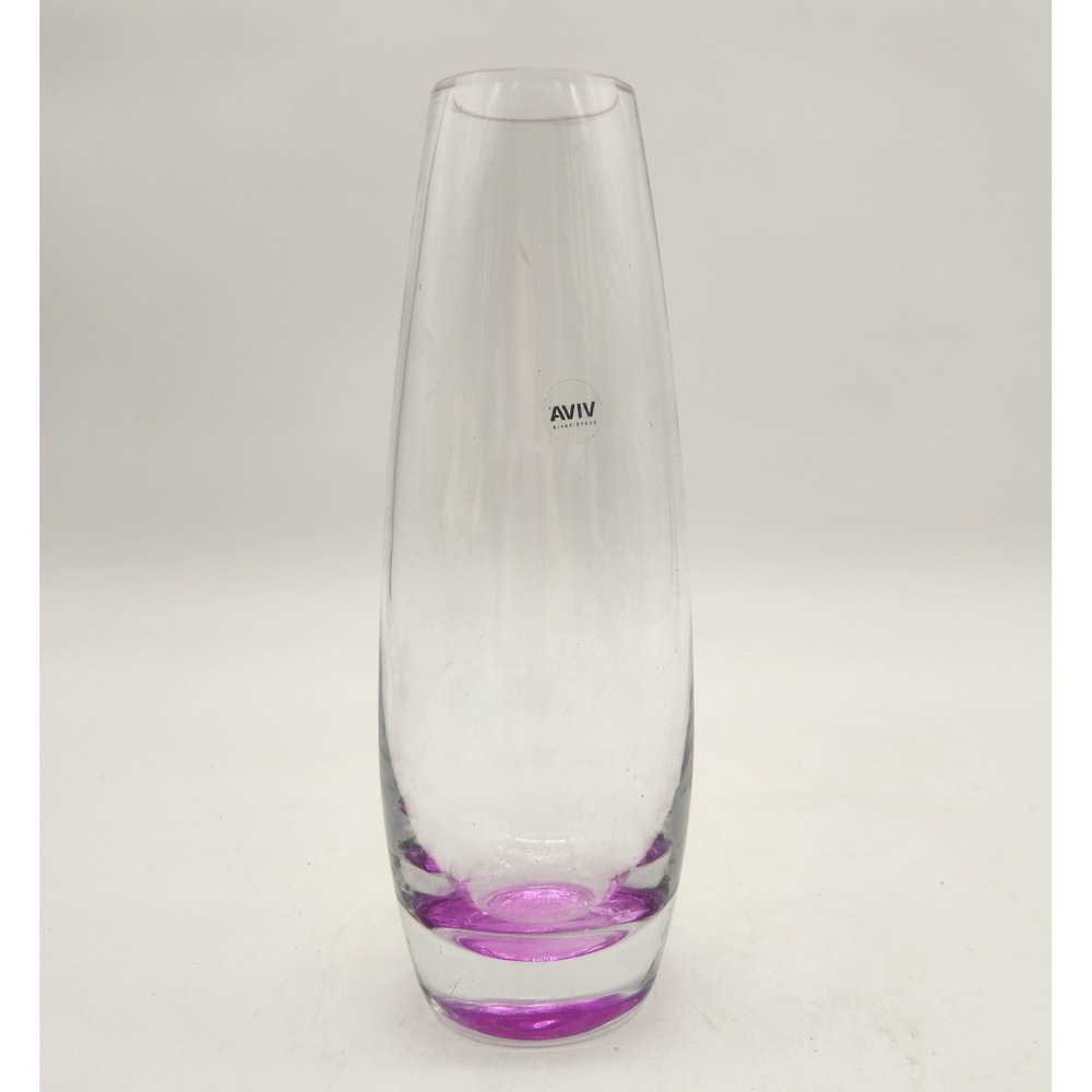 Viva Scandinavia Clear Glass Vase With Purple Weighted Base Handblown Minimalist